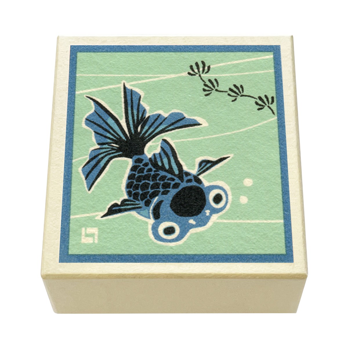 版画紙箱 おはこ 季節のおはこ 水無月・文月・葉月 金魚 山口哲司 青枠 ブルー金魚