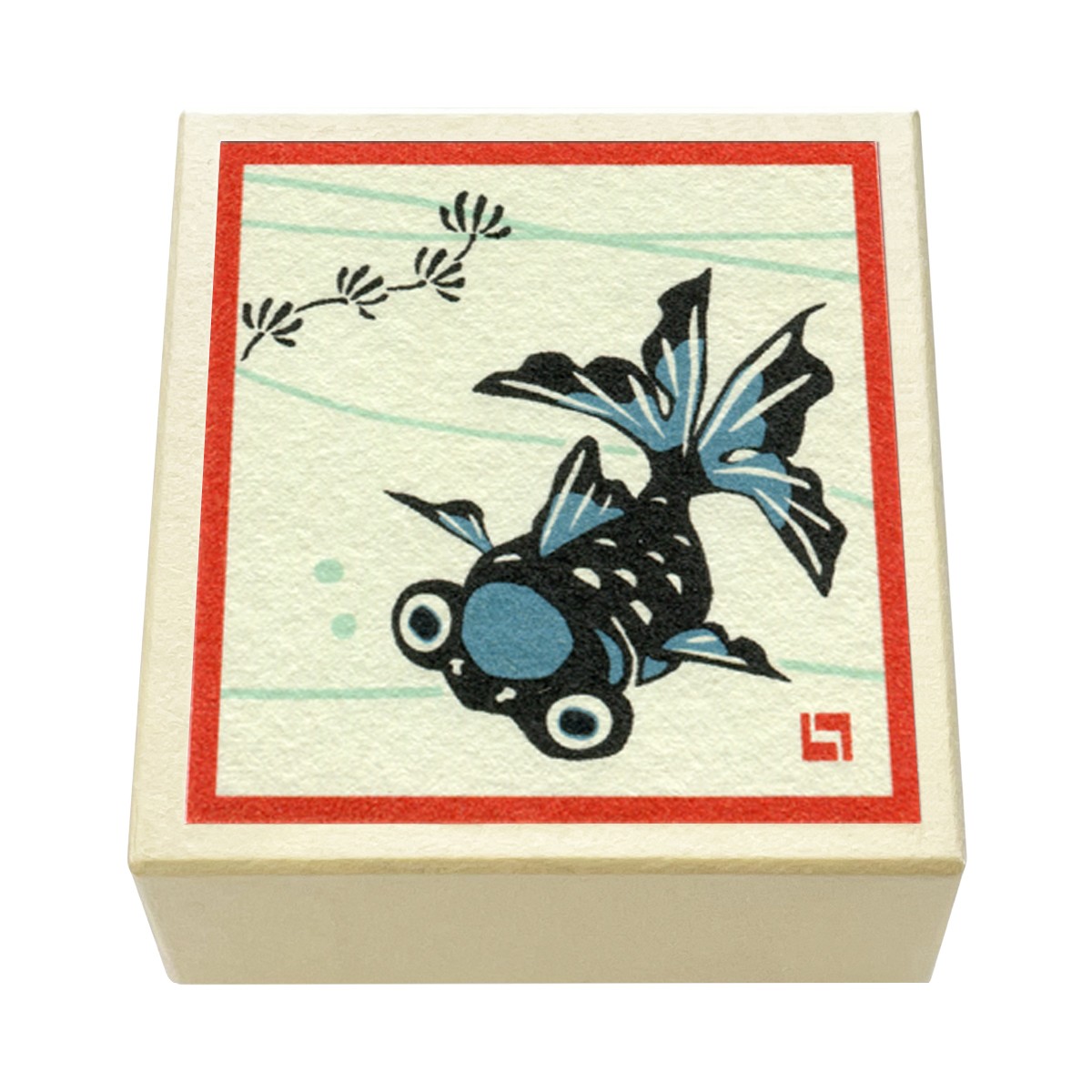 版画紙箱 おはこ 季節のおはこ 水無月・文月・葉月 金魚 山口哲司 赤枠 黒金魚