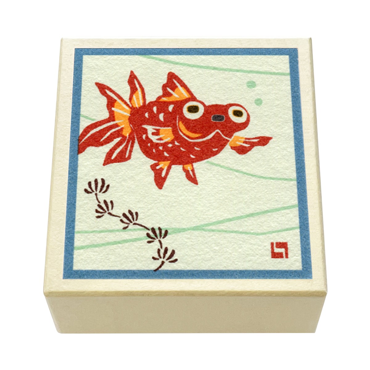 版画紙箱 おはこ 季節のおはこ 水無月・文月・葉月 金魚 山口哲司 青枠 赤金魚