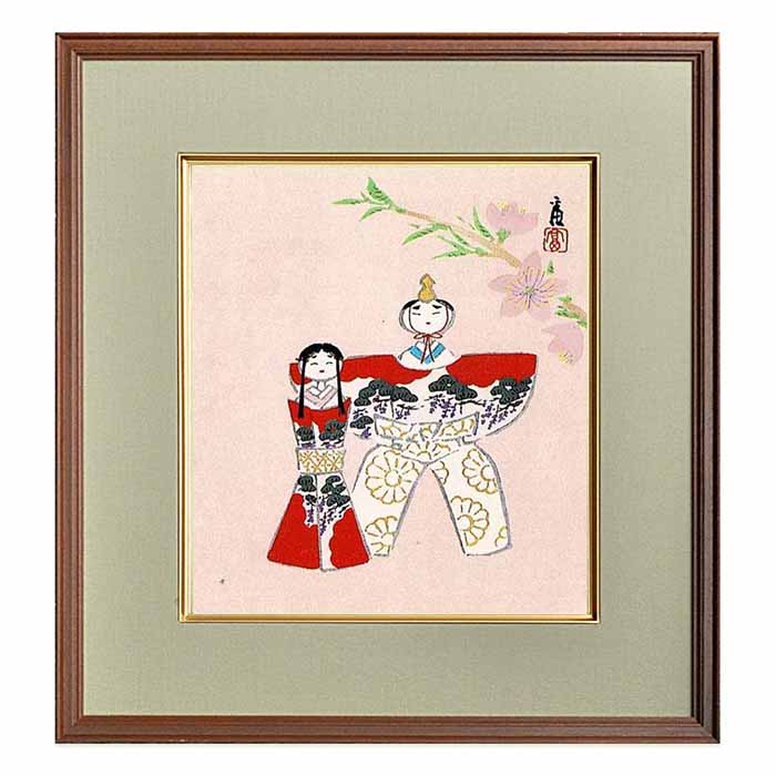 徳力富吉郎 木版画 色紙 桃枝雛 2枚目