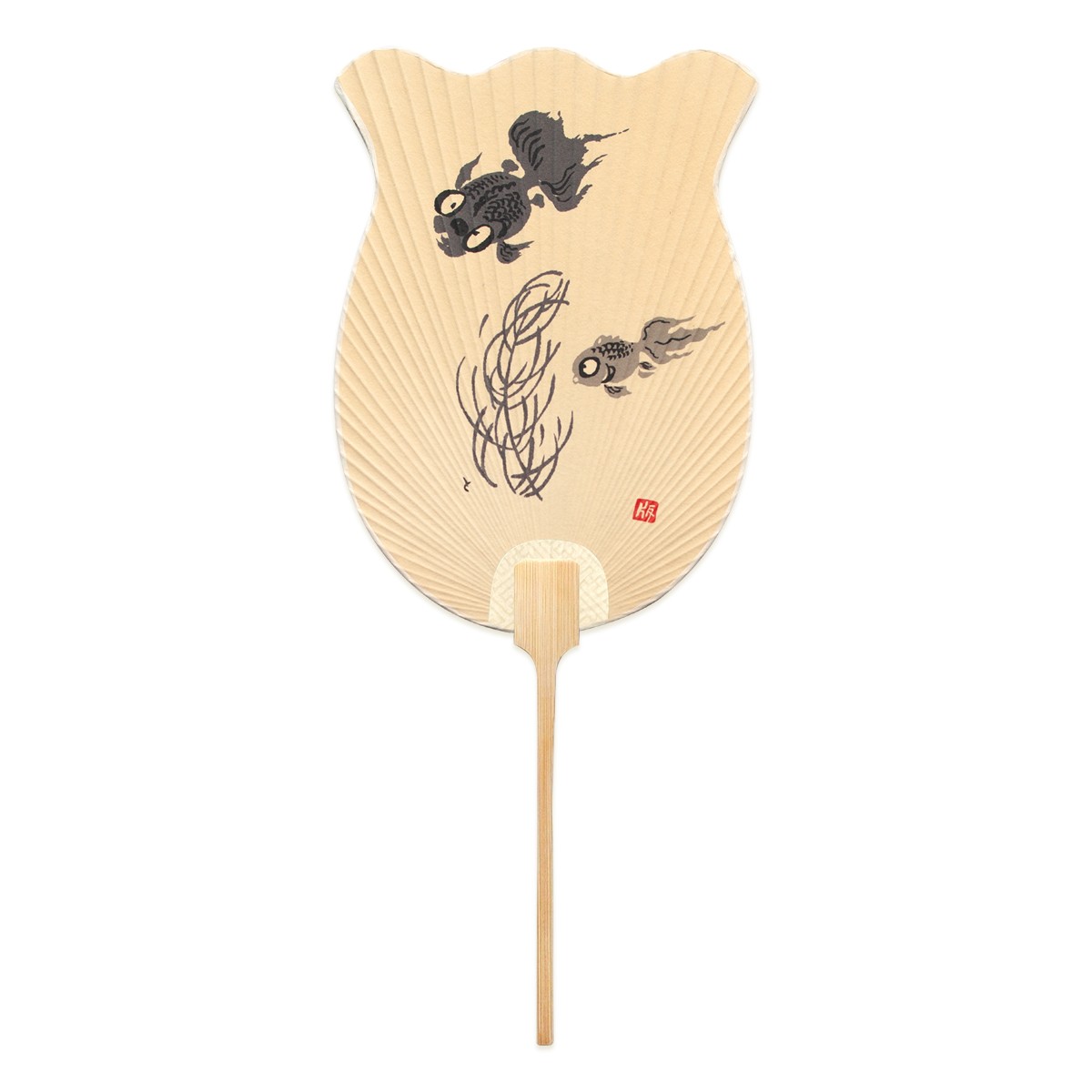 徳力版画 団扇 金魚鉢型 墨絵金魚（生成地） 2枚目