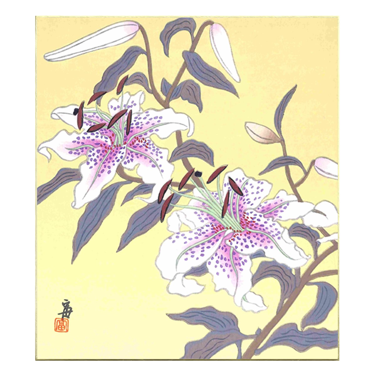 木版画色紙 百合