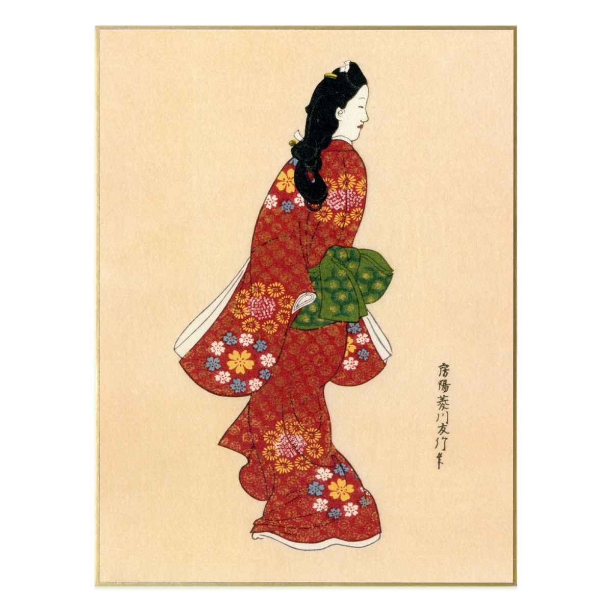 浮世絵中色紙　菱川師宣 見返り美人図