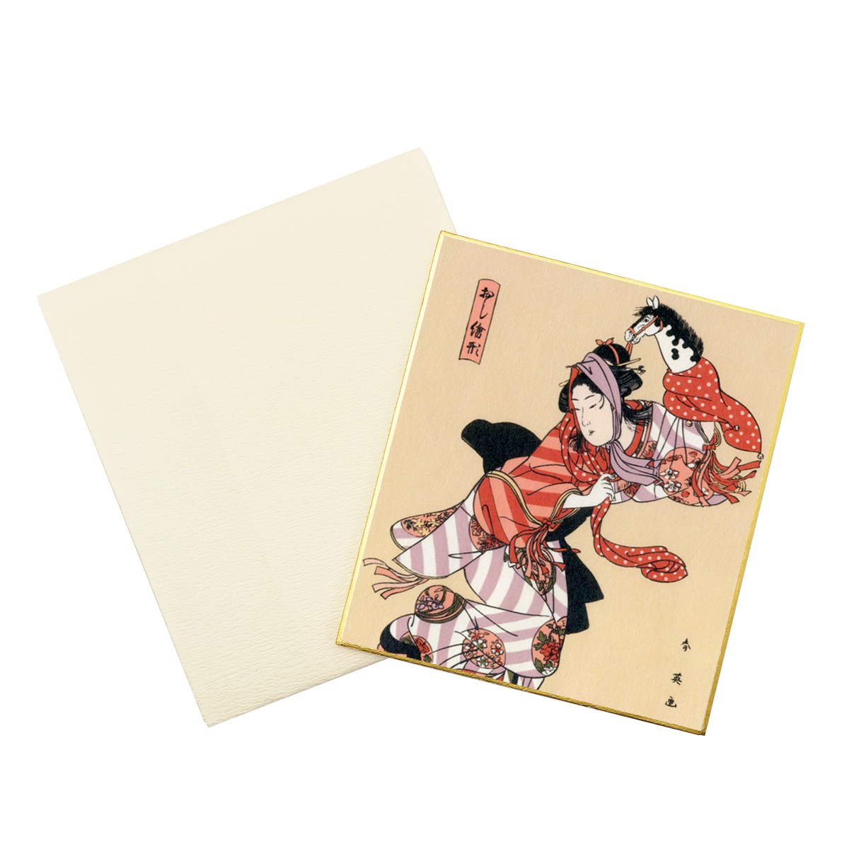 浮世絵小色紙　勝川春英 おし絵形 春駒 2枚目