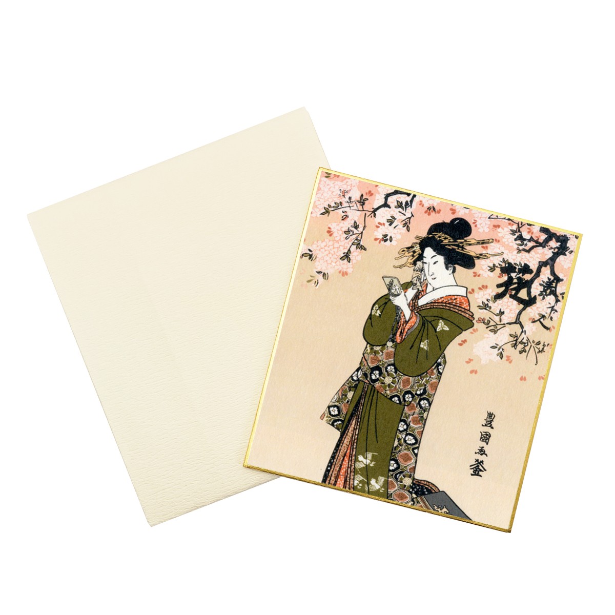 浮世絵小色紙　歌川豊国 三美人・花 2枚目