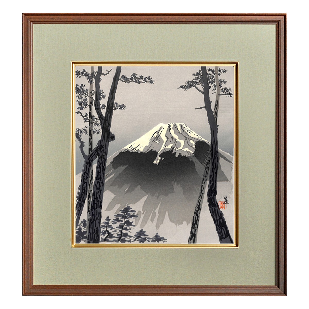 木版画色紙 墨富士 林間の富士 2枚目