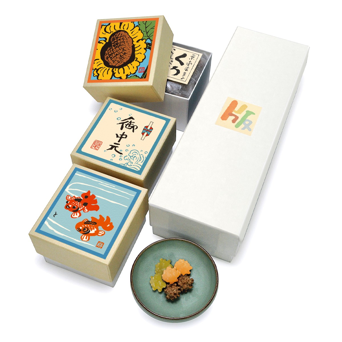 版画紙箱おはこ こんぺい三箱 詰め合わせ ギフト箱入 （黒糖・抹茶・肉桂こんぺい 各60g入）