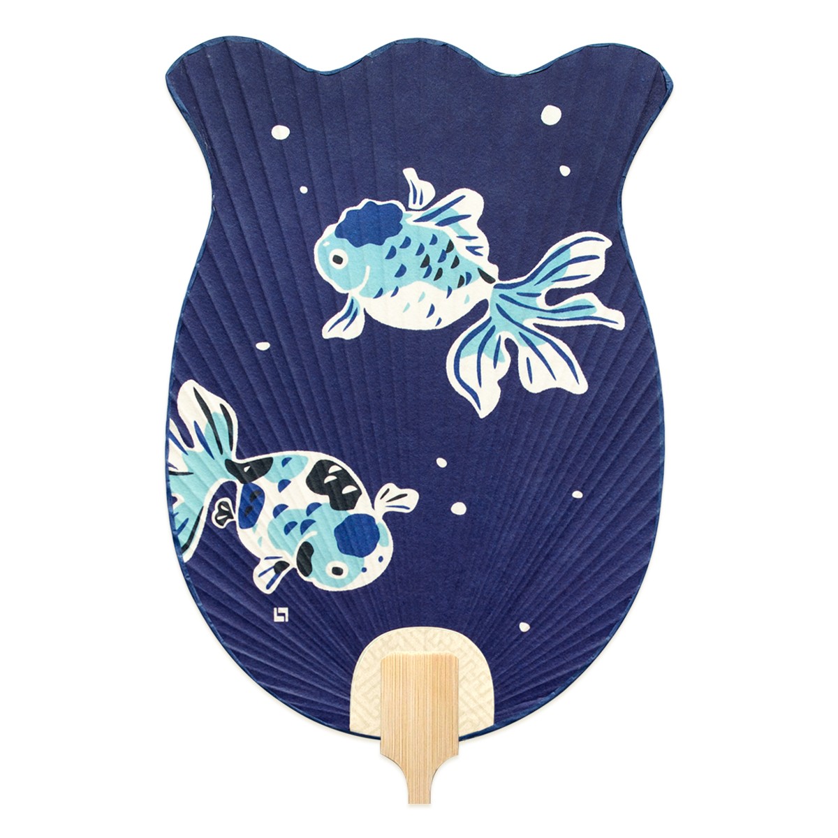 徳力版画 団扇 金魚鉢型 青金魚