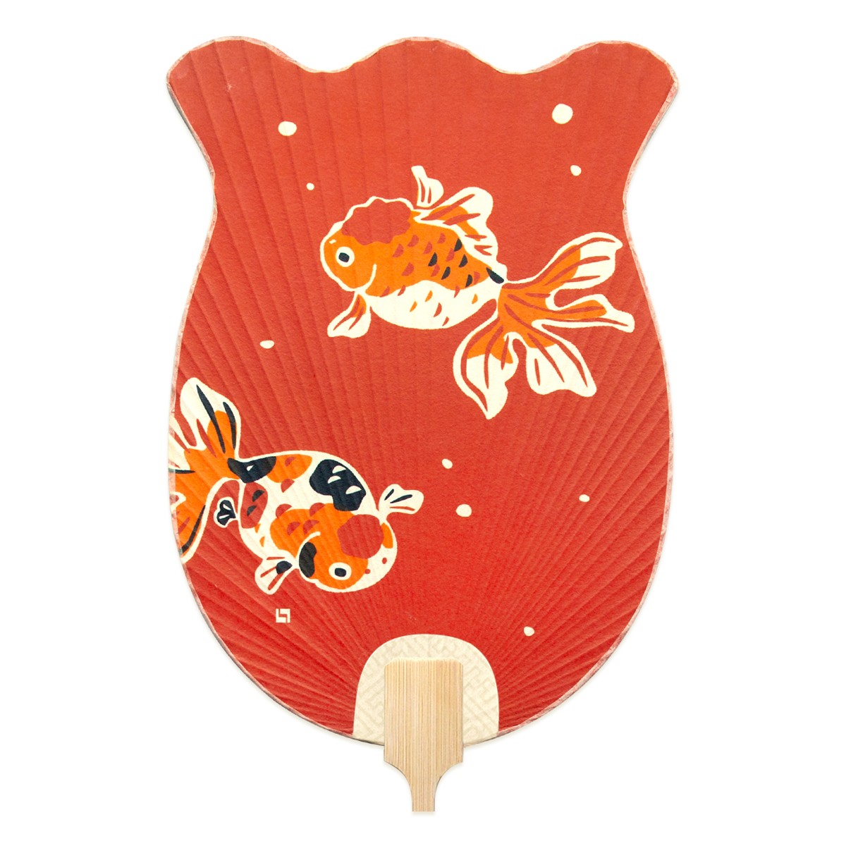 徳力版画 団扇 金魚鉢型 赤金魚