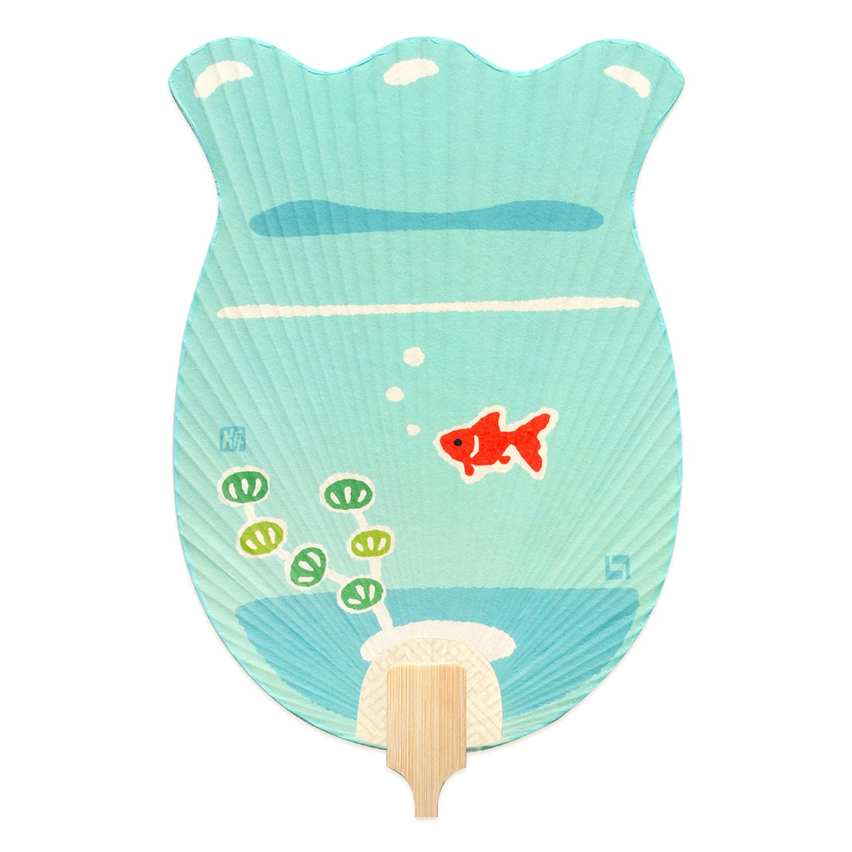 徳力版画 団扇 金魚鉢型 金魚鉢