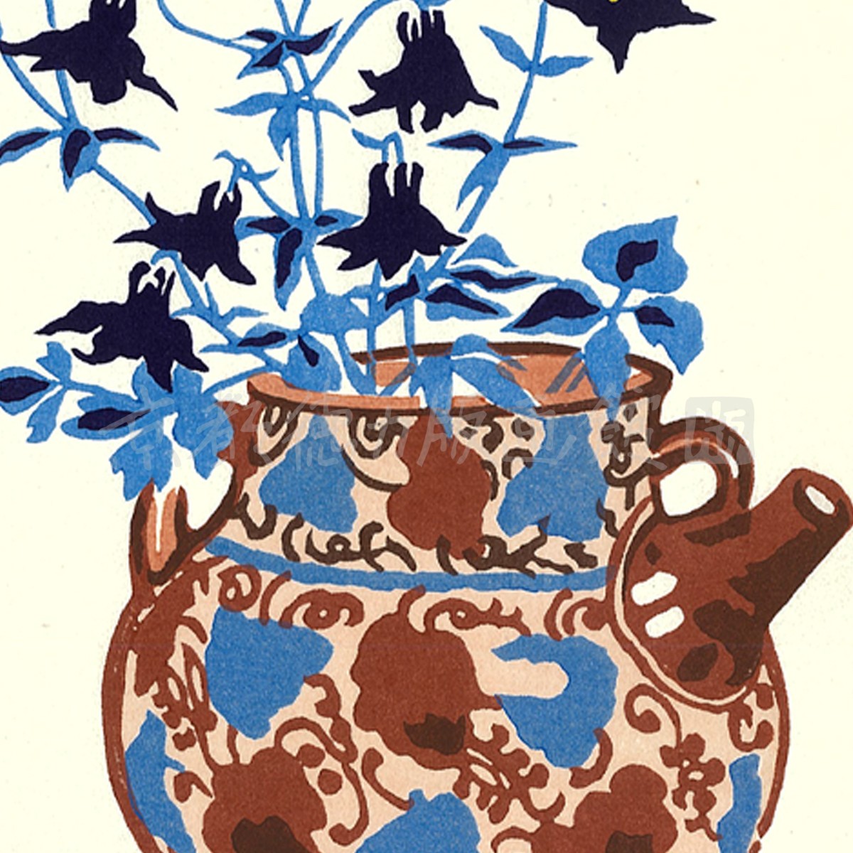 徳力富吉郎 木版画 小版 スペイン陶壷 キキョウ 2枚目